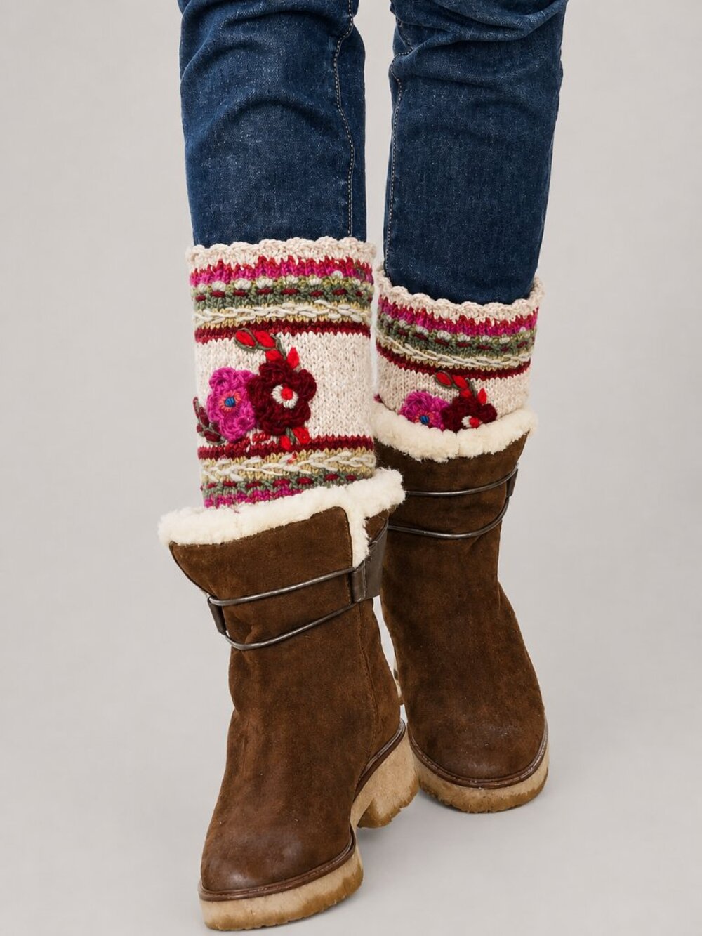 Lost Horizons Lassen Wool Boot Cuffs Floral Embroidered Fair Trade Handmade